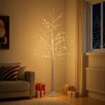 vidaXL Brezový vianočný stromček Biela 22 x 22 x 180 cm Plast 319 LED