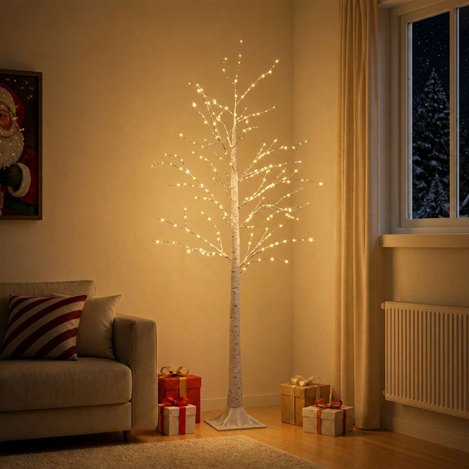 42055355_1.jpg vidaXL Brezový vianočný stromček Biela 22 x 22 x 180 cm Plast 319 LED – Obrázok 1