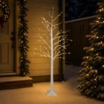 vidaXL Brezový vianočný stromček Biela 22 x 22 x 180 cm Plast 319 LED – Obrázok 3