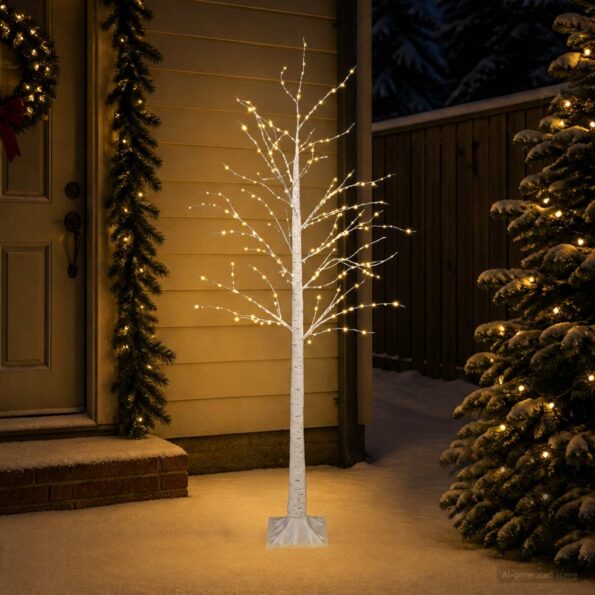 vidaXL Brezový vianočný stromček Biela 22 x 22 x 180 cm Plast 319 LED – Obrázok 3