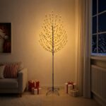 vidaXL LED vianočný stromček Čierna 47 x 240 cm Oceľ 220 LED