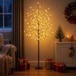 vidaXL LED vianočný stromček Čierna 18 x 18 x 150 cm Oceľ 185 LED