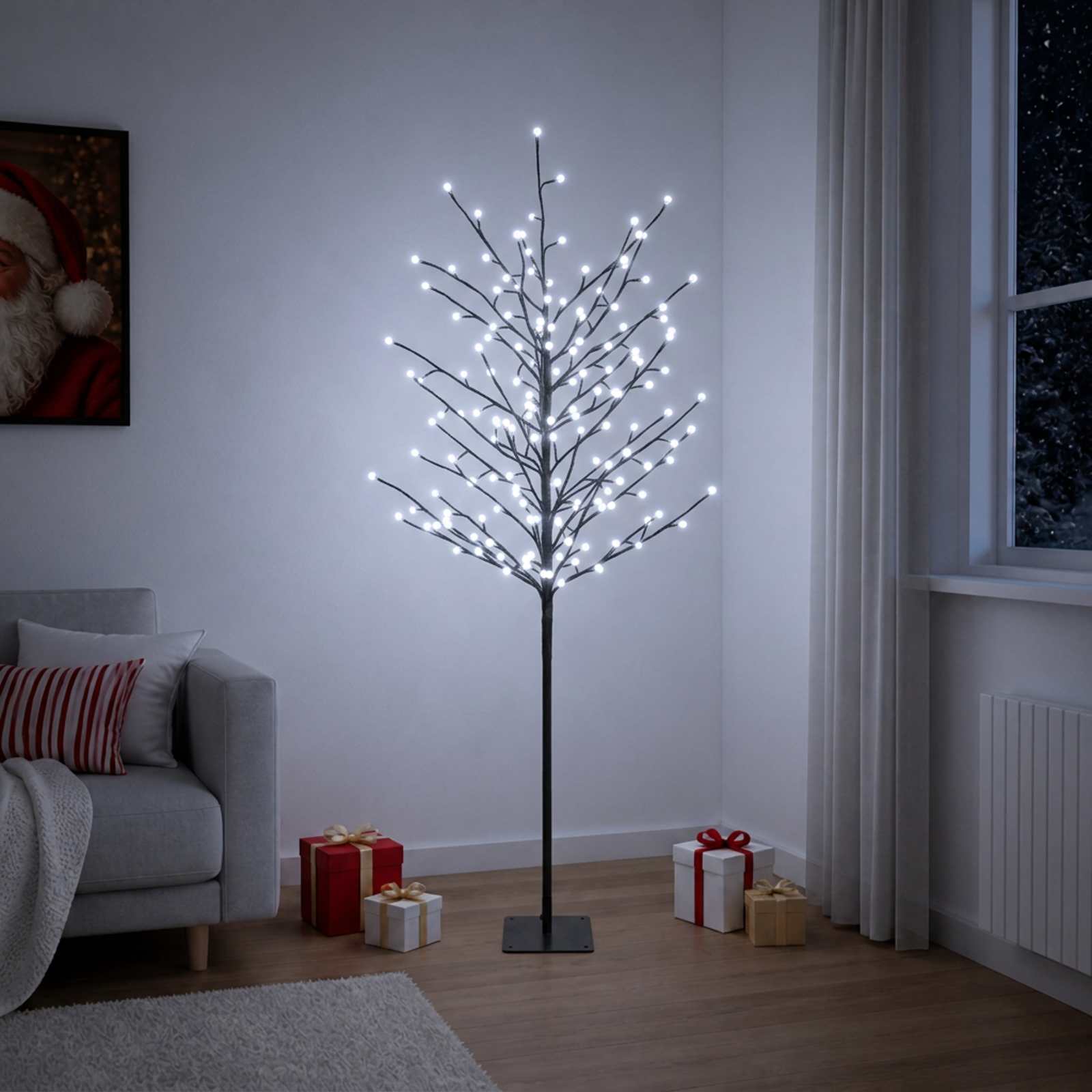 42055386_1.jpg vidaXL LED vianočný stromček Čierna 150 cm Oceľ 185 LED – Obrázok 1
