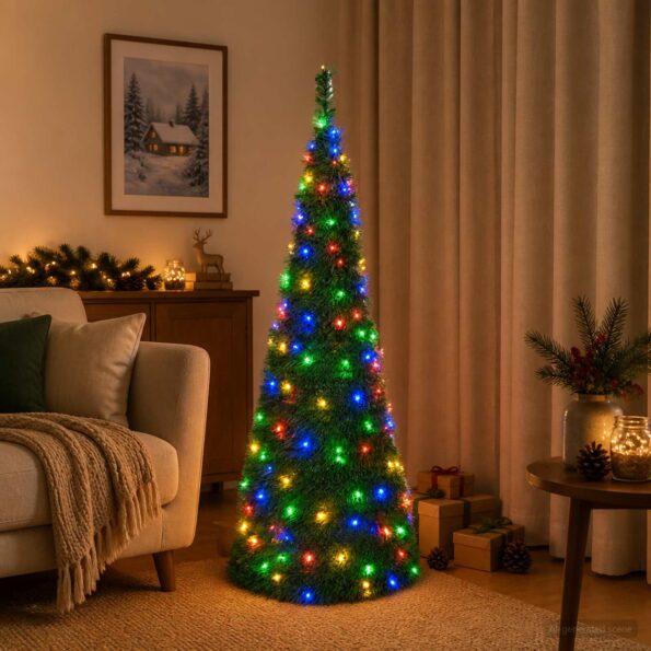 vidaXL Pop-up vianočný stromček s LED 150 cm 100 LED PVC Zelená – Obrázok 3