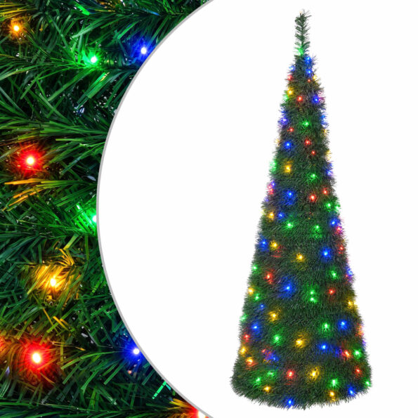 vidaXL Pop-up vianočný stromček s LED 210 cm 200 LED PVC Zelená – Obrázok 2