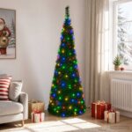 vidaXL Pop-up vianočný stromček s LED 210 cm 200 LED PVC Zelená – Obrázok 3