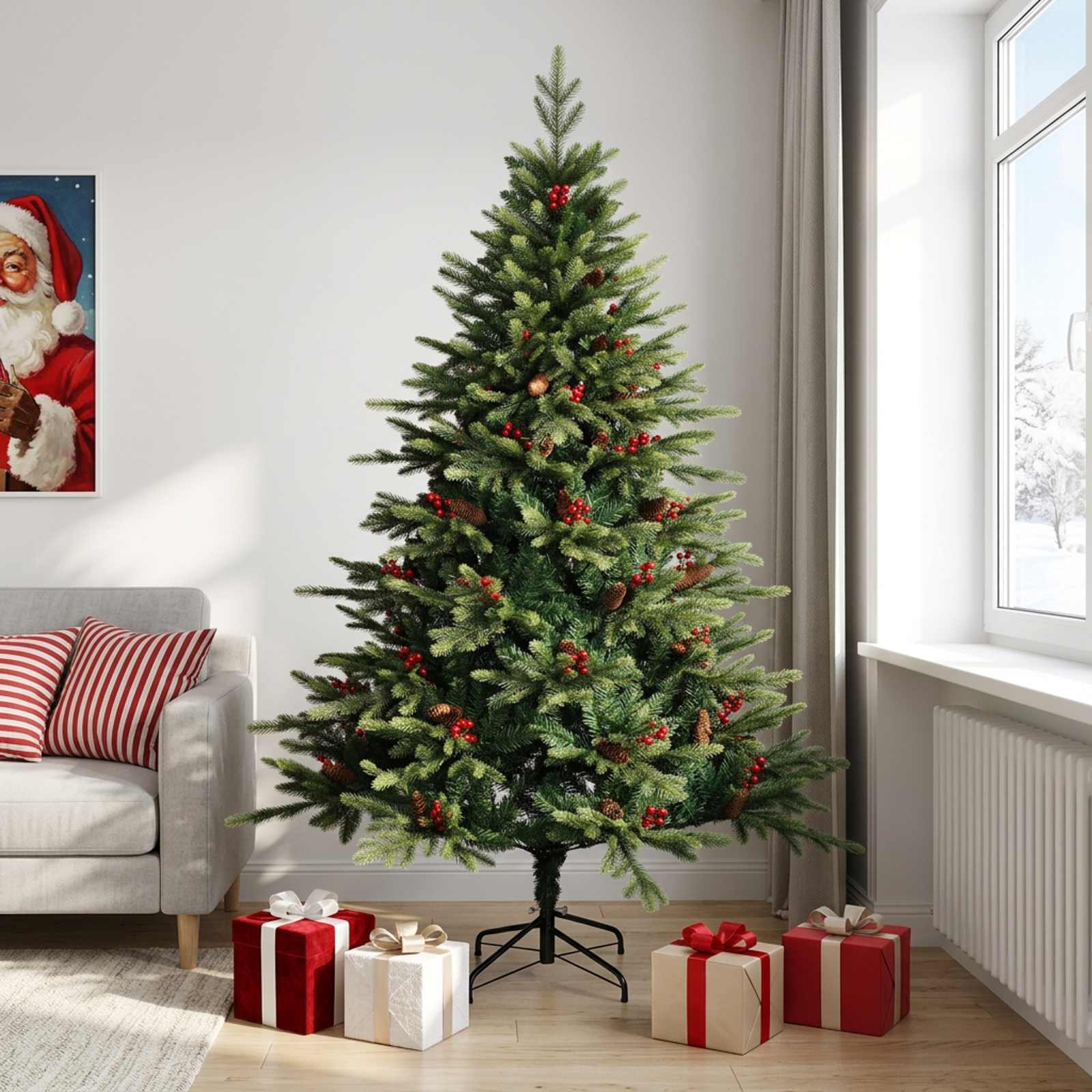 42055545_1.jpg vidaXL Umelý Sklápací Vianočný Stromček 210 cm PVC a kov Zelená – Obrázok 1