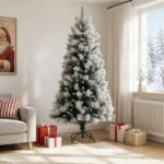 vidaXL Umelý Sklápací Vianočný Stromček 210 cm PVC a kov Šedý a biely
