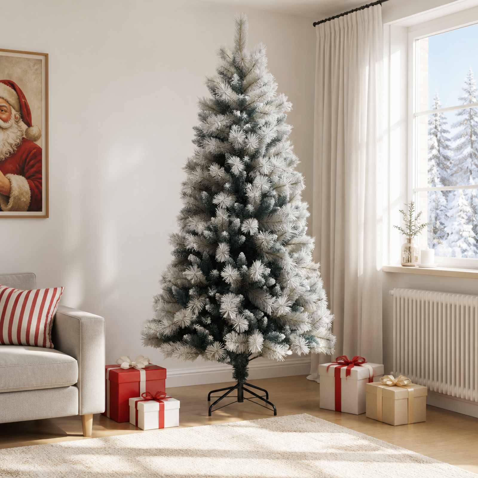 42055631_1.jpg vidaXL Umelý Sklápací Vianočný Stromček 210 cm PVC a kov Šedý a biely – Obrázok 1