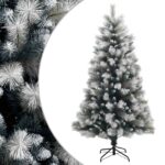 vidaXL Umelý Sklápací Vianočný Stromček 210 cm PVC a kov Šedý a biely – Obrázok 2