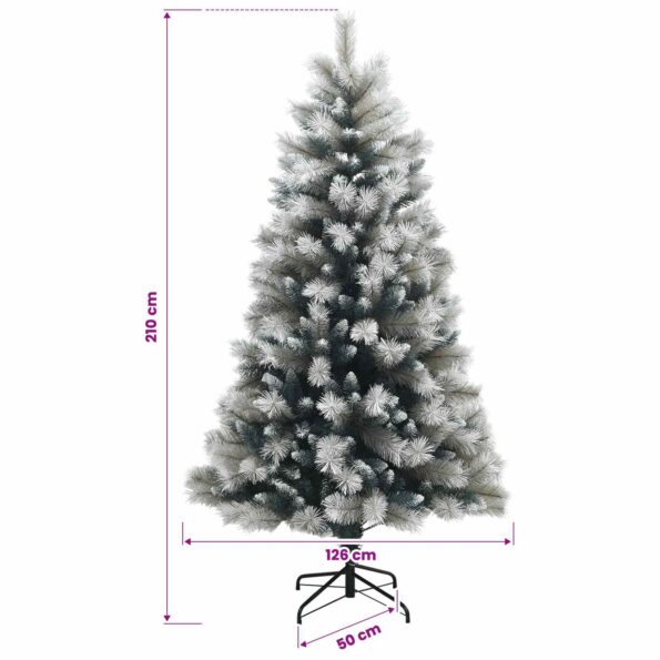 vidaXL Umelý Sklápací Vianočný Stromček 210 cm PVC a kov Šedý a biely – Obrázok 7