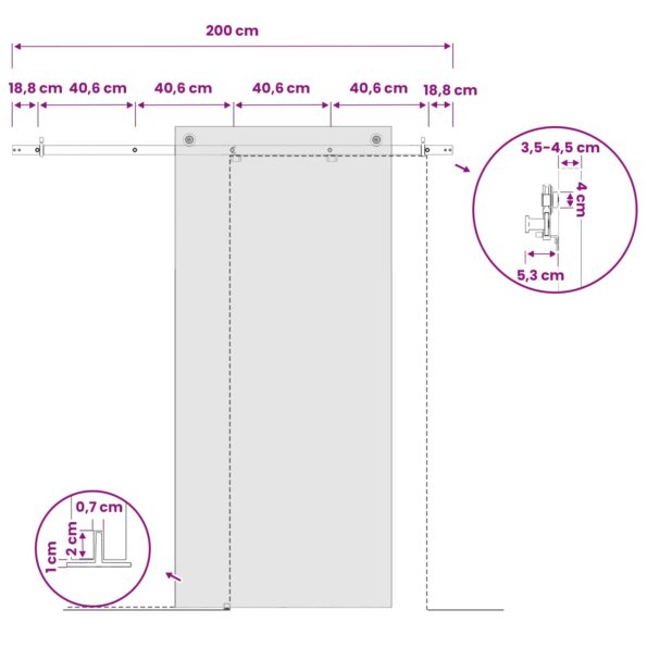 vidaXL Sada kovania na posuvné dvere 200 cm Oceľ Čierna – Obrázok 7