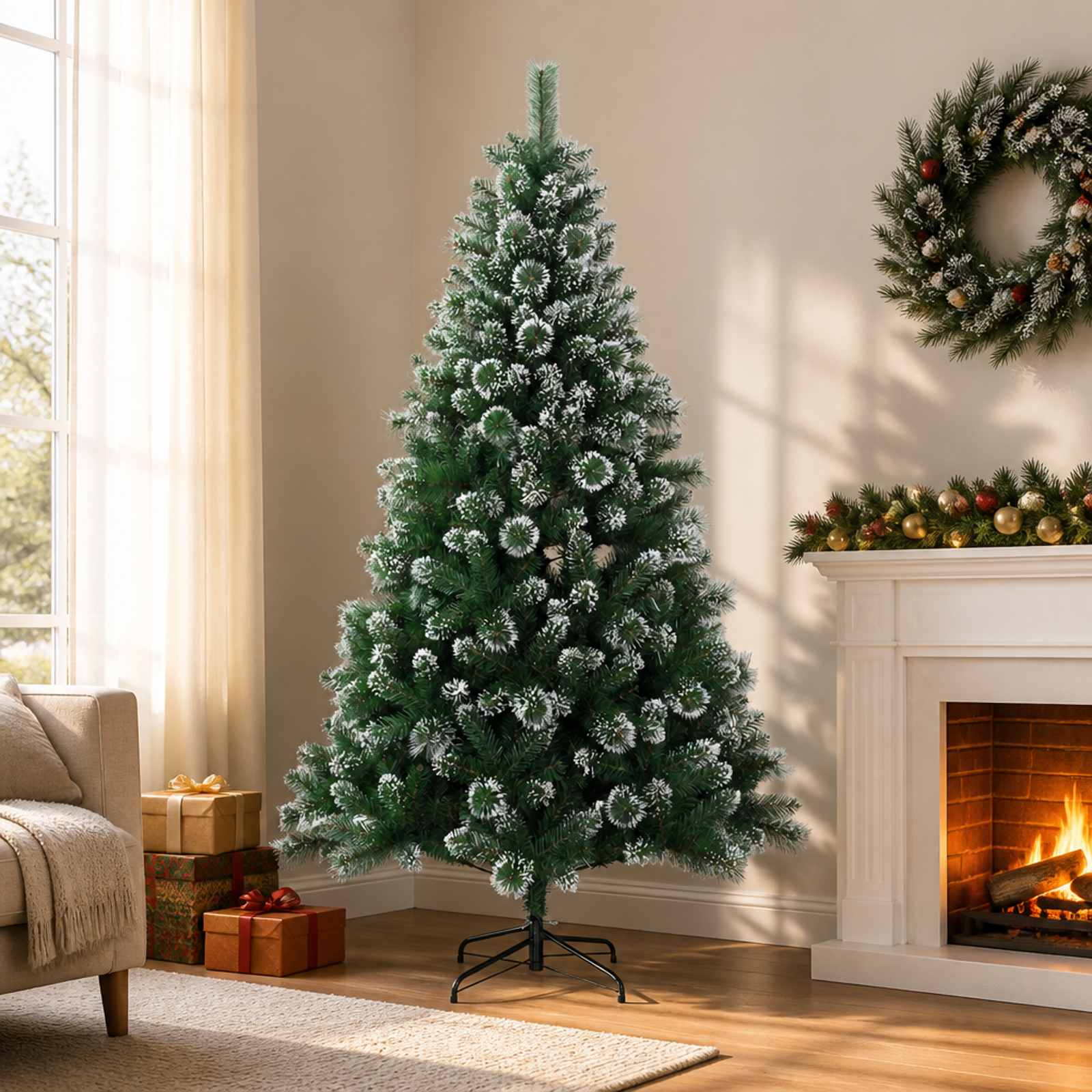 42056459_1.jpg vidaXL Umelý vianočný stromček 210 cm PVC a kov Zelená – Obrázok 1