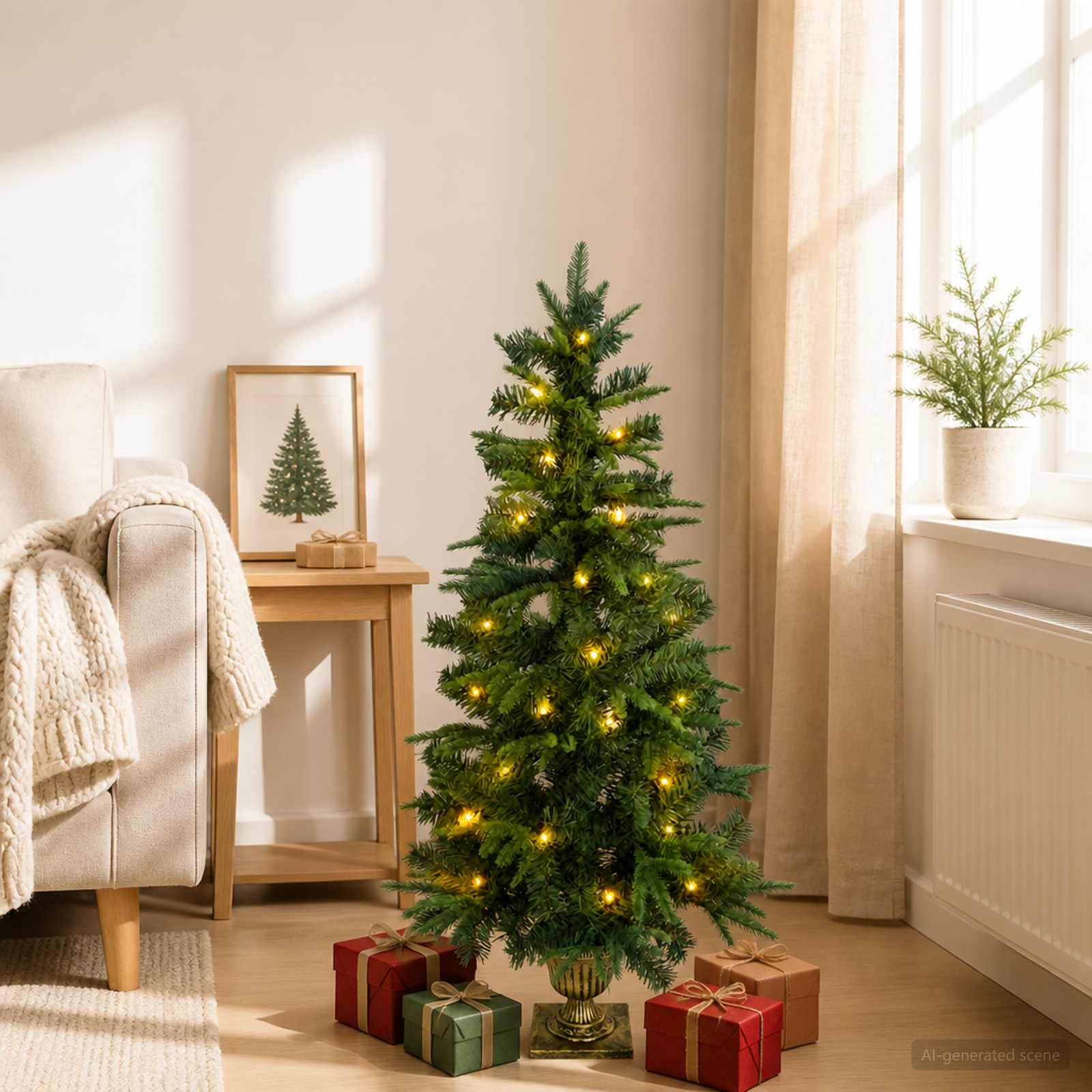 42056953_1.jpg vidaXL Mini vianočný stromček 120 cm 100 LED Teplá biela PVC a PE – Obrázok 1