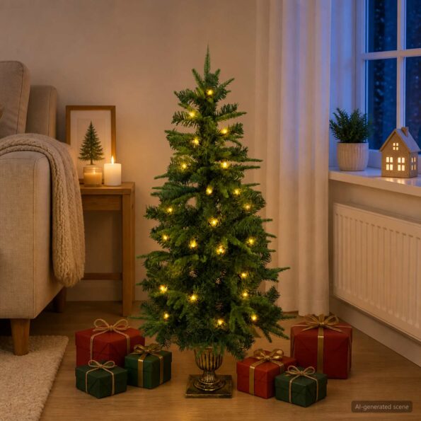 vidaXL Mini vianočný stromček 120 cm 100 LED Teplá biela PVC a PE – Obrázok 3