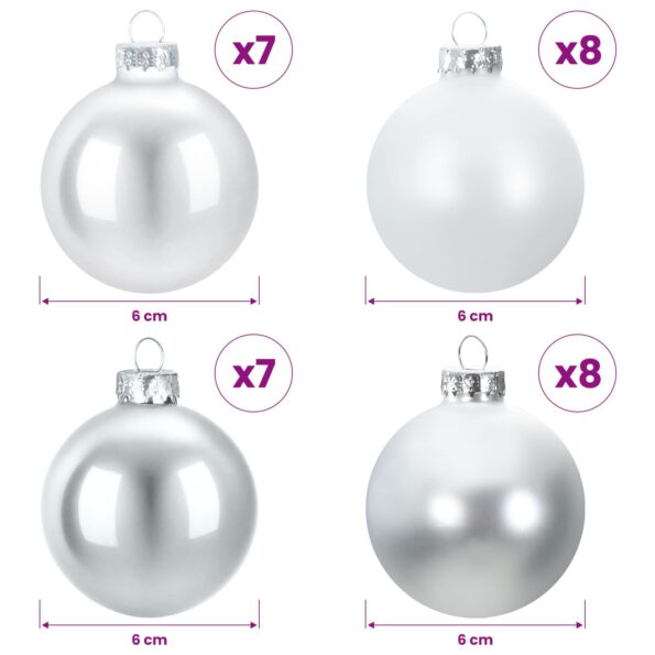 vidaXL Sada vianočných gúľ 30 ks strieborná a biela 6 cm Polystyrén – Obrázok 5