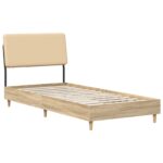 vidaXL Jednolôžková posteľ s čelom Dub sonoma a krémová 90 x 200 cm