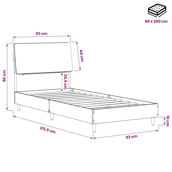 vidaXL Jednolôžková posteľ s čelom Dub sonoma a krémová 90 x 200 cm – Obrázok 8