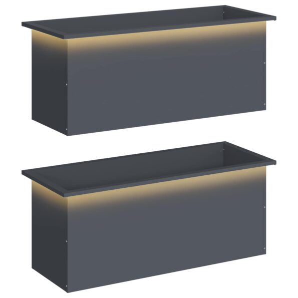 vidaXL Záhradný kvetináč s LED 2 ks Antracit 40 x 100 x 40 cm Oceľ – Obrázok 2