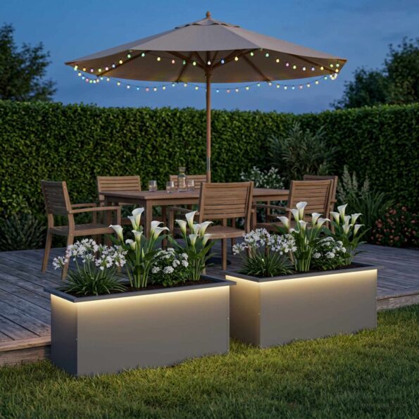 vidaXL Záhradný kvetináč s LED 2 ks Antracit 40 x 100 x 40 cm Oceľ – Obrázok 3
