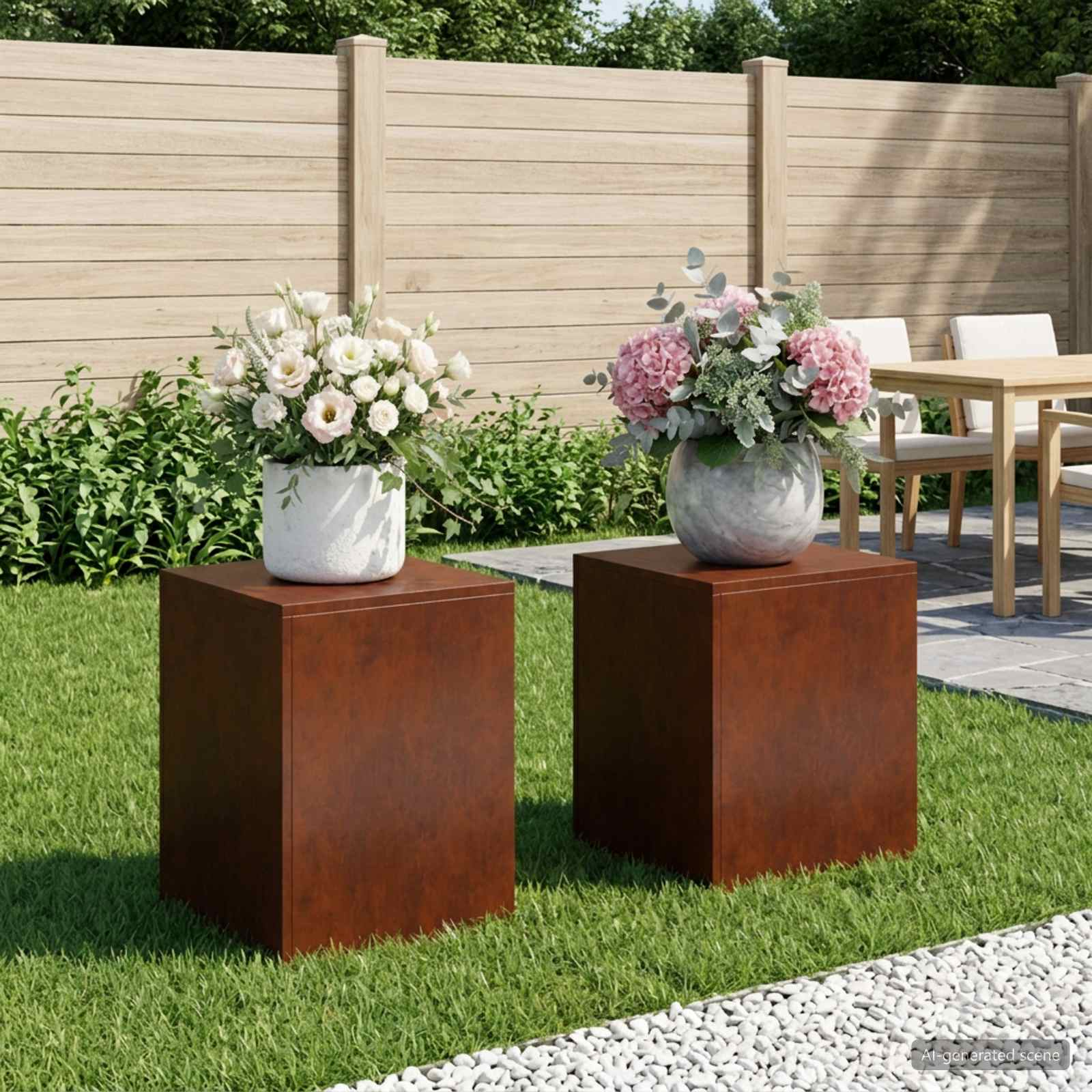 8012529_1.jpg vidaXL Stojan na rastliny 2 pcs Hrdzavý 40 x 40 x 40 cm – Obrázok 1