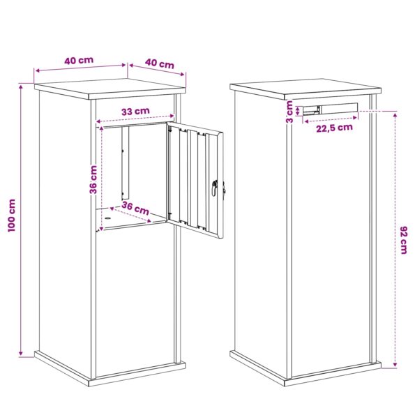 vidaXL poštová schránka Antracitová 40 x 40 x 100 cm Oceľ – Obrázok 11