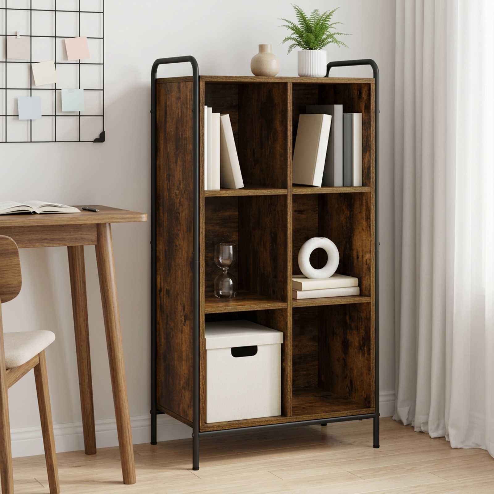 8013958_1.jpg vidaXL Knižnica 57 x 33 x 111 cm Kompozitné drevo Dymový dub – Obrázok 1
