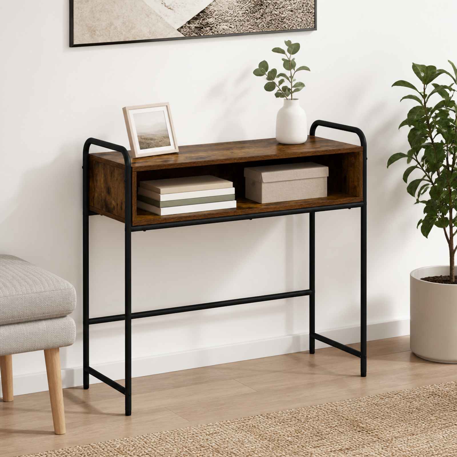 8013970_1.jpg vidaXL Konzolový stôl Dymový dub 90 x 33 x 80,5 cm Kompozitné drevo – Obrázok 1
