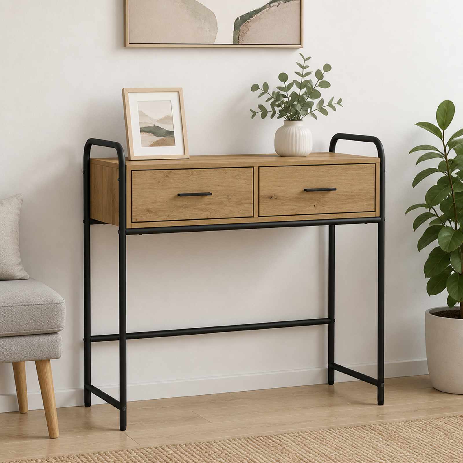 8013979_1.jpg vidaXL Konzolový stôl Dub artisan 90 x 33 x 80,5 cm Kompozitné drevo – Obrázok 1