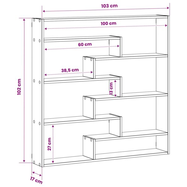 vidaXL Stenná polica Betónovo sivá 103 x 17 x 102 cm Kompozitné drevo – Obrázok 6