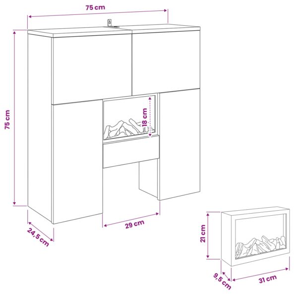vidaXL Elektrický krb Dymový dub 75 x 24,5 x 75 cm Kompozitné drevo – Obrázok 11