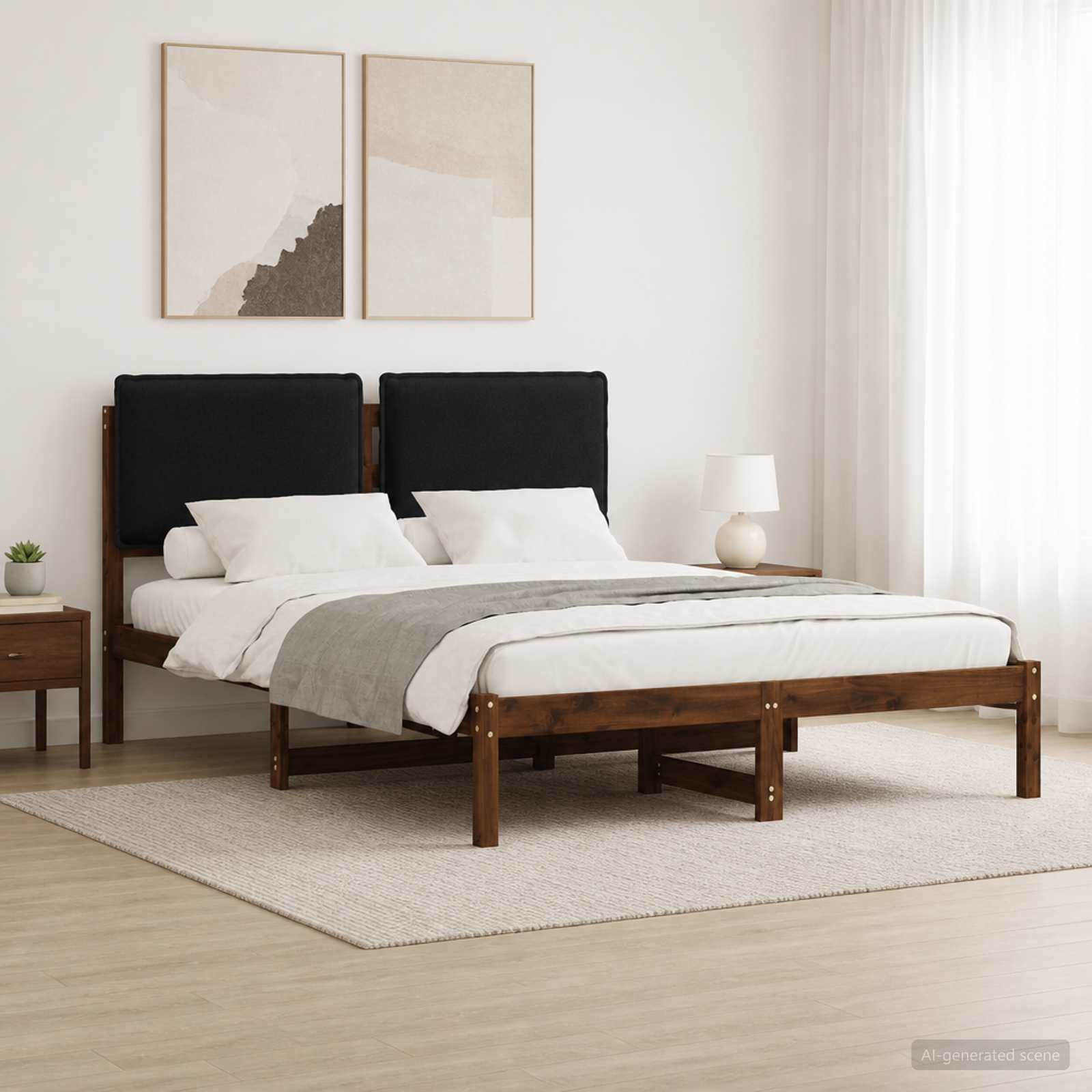 903900_1.jpg vidaXL Rám postele s čalúneným čelom Tmavohnedá a čierna 140 x 200 cm – Obrázok 1