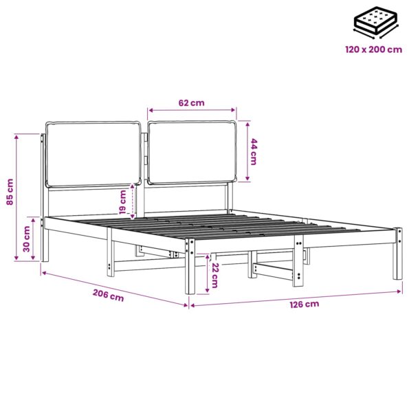 vidaXL Rám postele s čalúneným čelom Tmavohnedá a čierna 120 x 200 cm – Obrázok 11