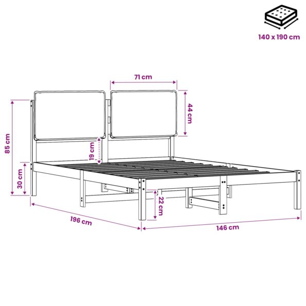 vidaXL Rám postele s čalúneným čelom Tmavohnedá a čierna 140 x 190 cm – Obrázok 11