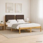 vidaXL Rám postele s čalúneným čelom Bielená a taupe 120 x 190 cm