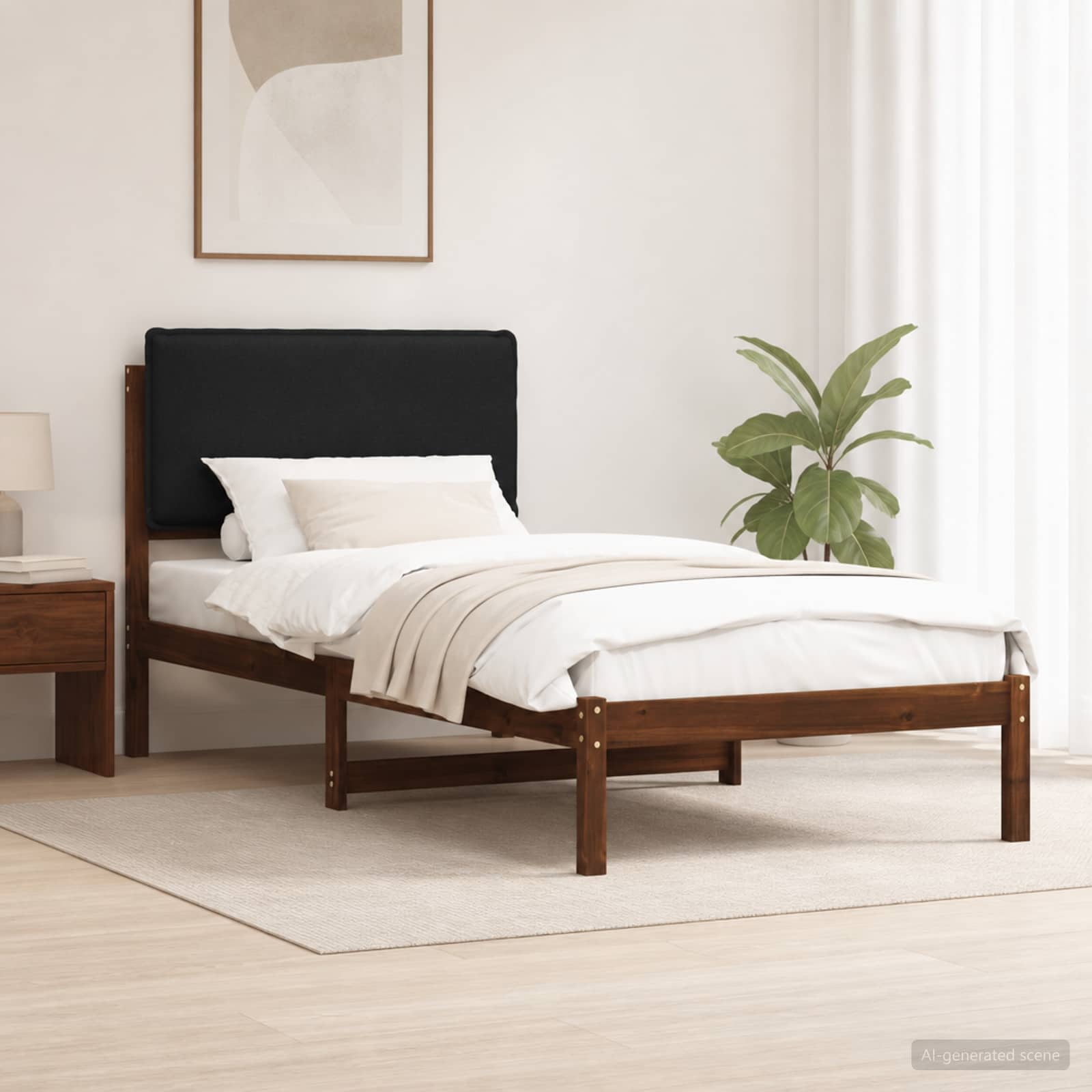 903948_1.jpg vidaXL Rám postele s čalúneným čelom Tmavohnedá a čierna 90 x 190 cm – Obrázok 1