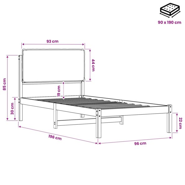 vidaXL Rám postele s čalúneným čelom Tmavohnedá a čierna 90 x 190 cm – Obrázok 11