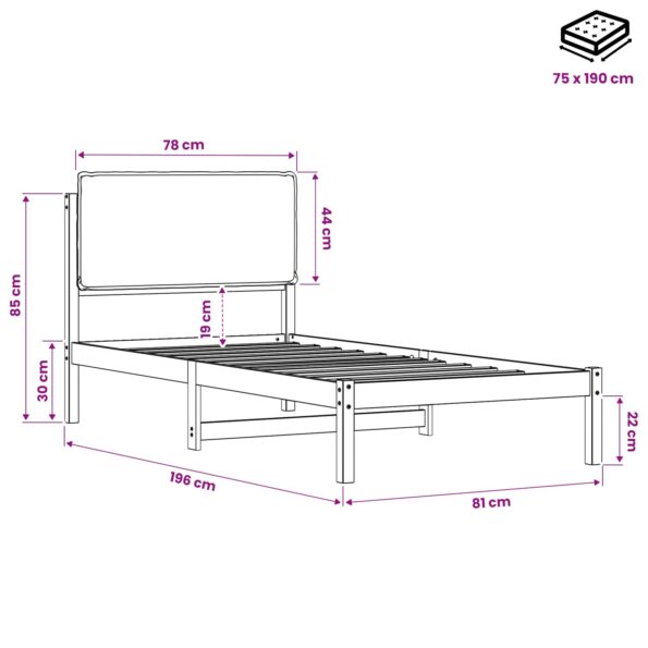 vidaXL Rám postele s čalúneným čelom Bielená a taupe 75 x 190 cm – Obrázok 11