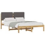 vidaXL Rám postele s čalúneným čelom Bielená a svetlosivá 150 x 200 cm – Obrázok 2