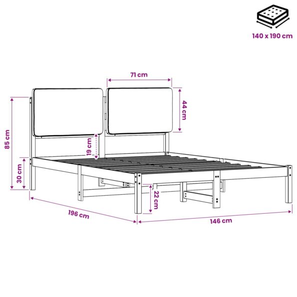 vidaXL Rám postele s čalúneným čelom Tmavohnedá a čierna 140 x 190 cm – Obrázok 11
