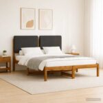 vidaXL Rám postele s čalúneným čelom Prírodná a tmavosivá 135 x 190 cm