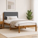 vidaXL Rám postele s čalúneným čelom Prírodná a svetlosivá 90 x 190 cm