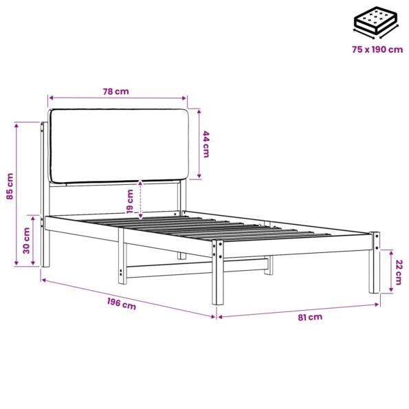 vidaXL Rám postele s čalúneným čelom Bielená a taupe 75 x 190 cm – Obrázok 11