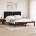 vidaXL Rám postele s čalúneným čelom Tmavohnedá a čierna 160 x 200 cm