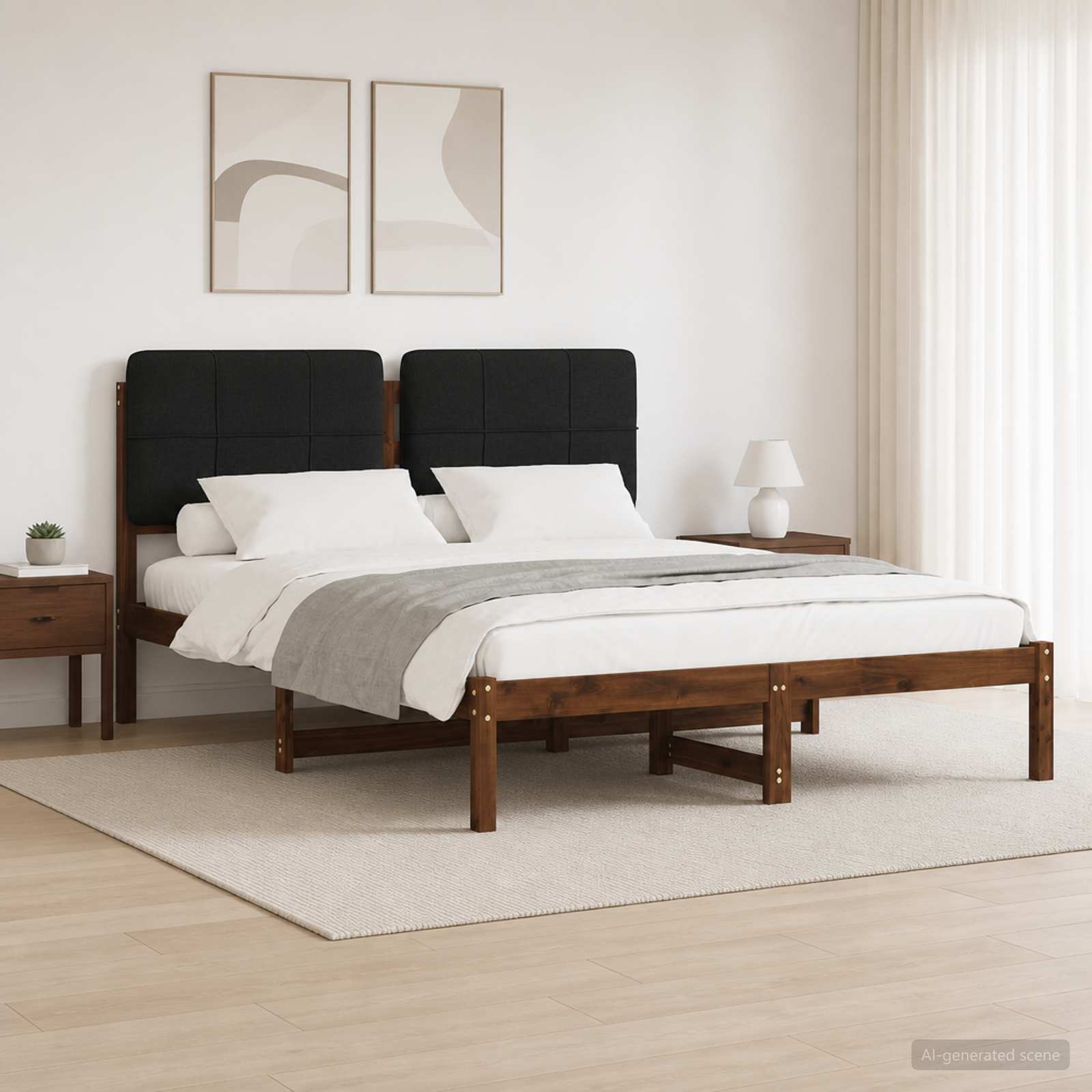 904056_1.jpg vidaXL Rám postele s čalúneným čelom Tmavohnedá a čierna 160 x 200 cm – Obrázok 1