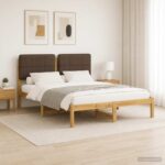 vidaXL Rám postele s čalúneným čelom Bielená a taupe 160 x 200 cm