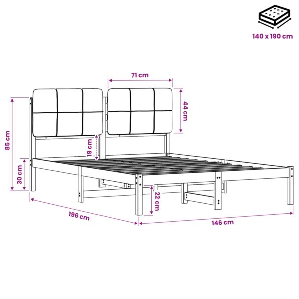 vidaXL Rám postele s čalúneným čelom Tmavohnedá a čierna 140 x 190 cm – Obrázok 11