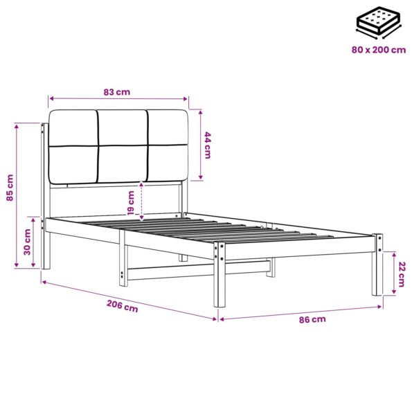 vidaXL Rám postele s čalúneným čelom Bielená a taupe 80 x 200 cm – Obrázok 11