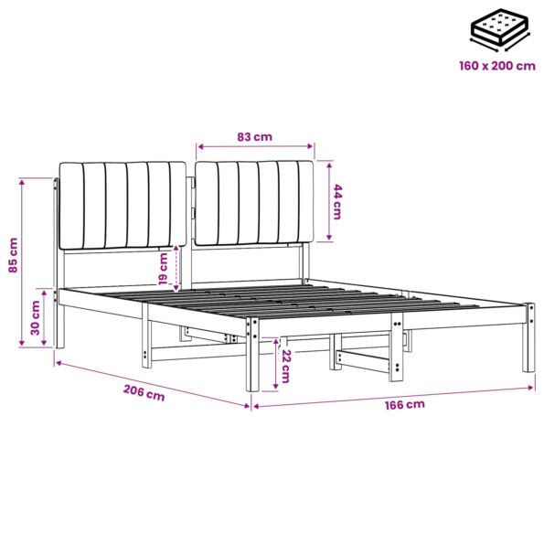 vidaXL Rám postele s čalúneným čelom Tmavohnedá a čierna 160 x 200 cm – Obrázok 11