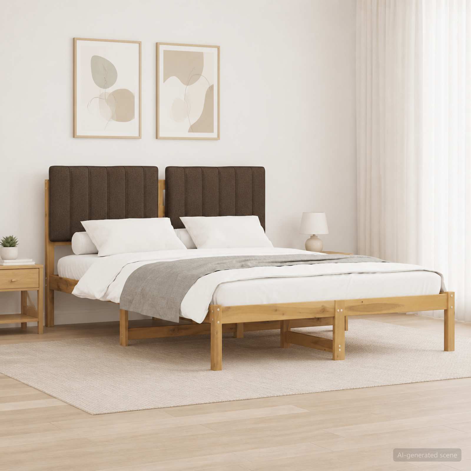 904141_1.jpg vidaXL Rám postele s čalúneným čelom Bielená a taupe 160 x 200 cm – Obrázok 1